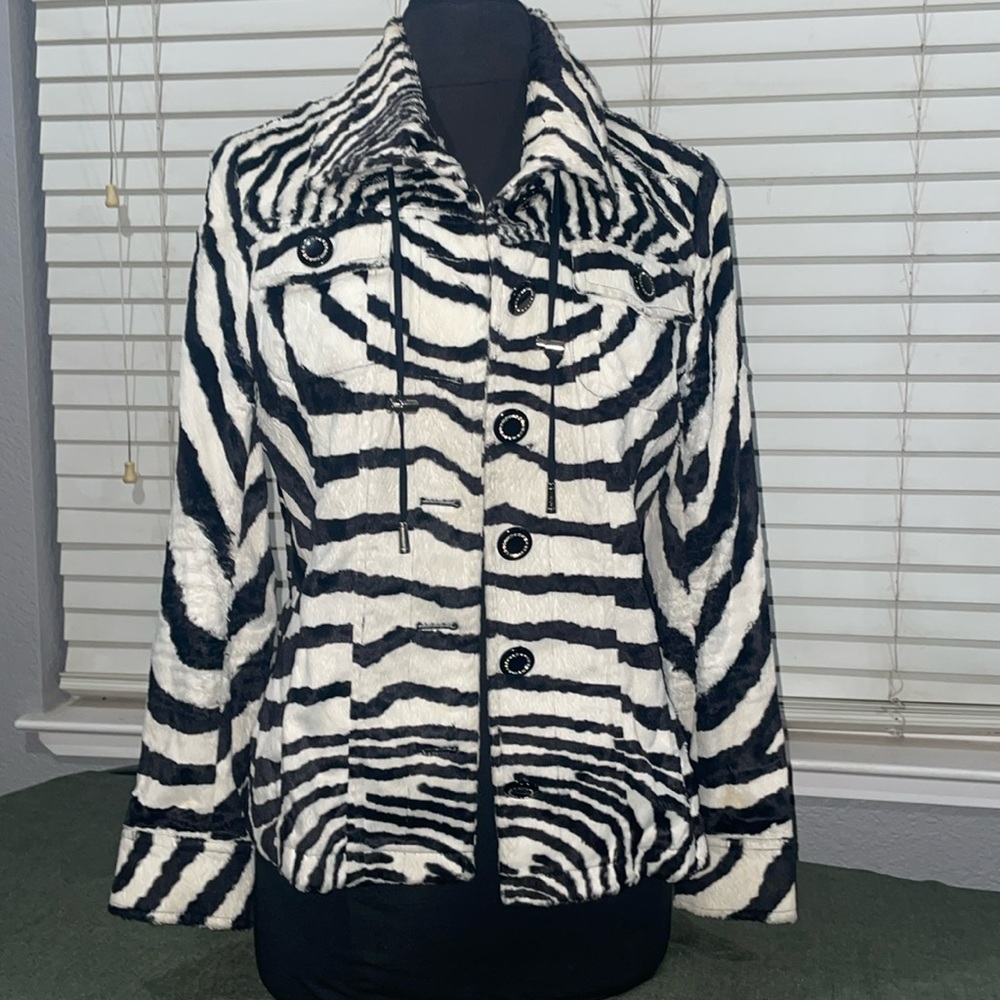 Local Texas Designer Berek - Zebra faux fur waist length jacket